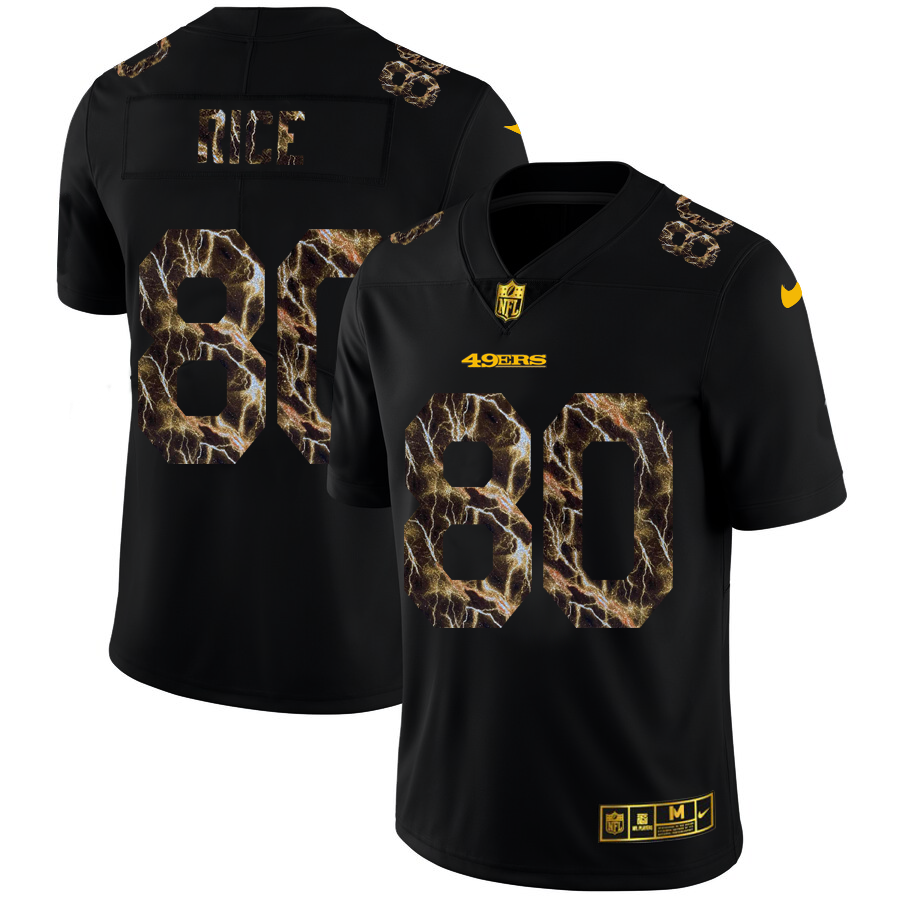 2020 San Francisco 49ers #80 Jerry Rice Men Black Nike Flocked Lightning Vapor Limited NFL Jersey